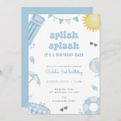 ボーイブルーサマープールパーティー誕生日招待状 招待状 (正面/裏面)