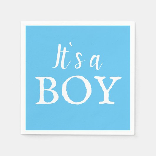 ボーイブルータイポグラフィ男の赤ちゃんベイビーシャワー スタンダードカクテルナプキン (正面)