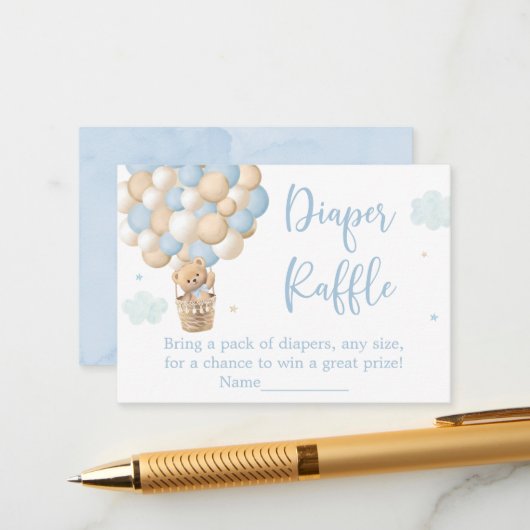 ボーイブルーテディベア赤ちゃんシャワーおむつラッフル エンクロージャーカード (正面/裏面インサイチュ)