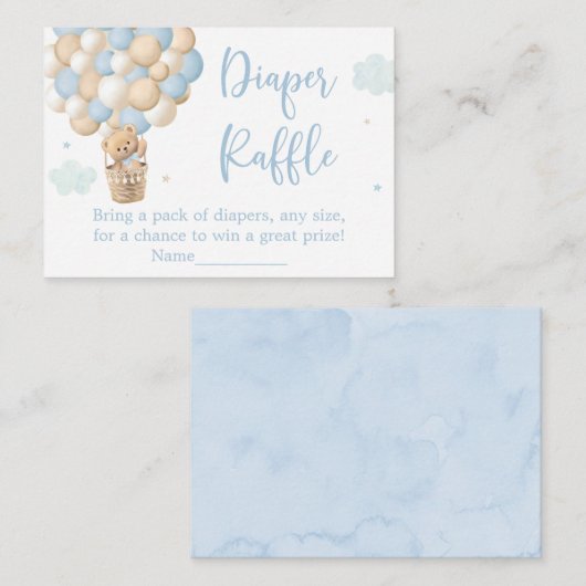 ボーイブルーテディベア赤ちゃんシャワーおむつラッフル エンクロージャーカード (正面/裏面)
