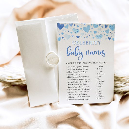 ボーイブルーハートバレンタイン有名人ベビーネームゲーム 招待状