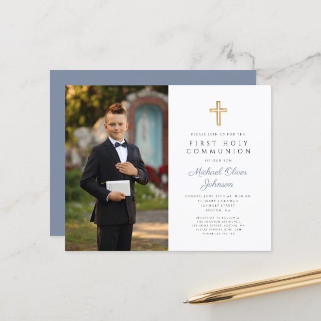 ボーイブルーバジェットクロスフォトファースト聖餐式 (正面/裏面インサイチュ)