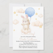 ボーイブルーバルーンキュートバニー赤ちゃんシャワー招待状 招待状 (正面)