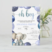ボーイブルーバルーンキュート象ベビーシャワー招待状 招待状 (スタンド正面)