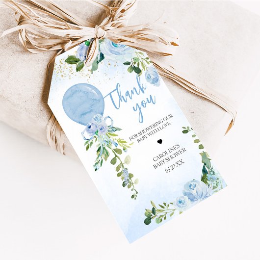 ボーイブルーバルーングリーンリーベビーシャワーメッセージカード ギフトタグ