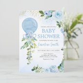 ボーイブルーバルーングリーンリーベビーシャワー 招待状 (スタンド正面)