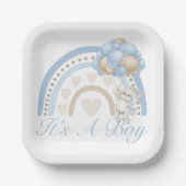 ボーイブルーパステルレインボーベビーシャワー ペーパープレート (正面)