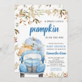 ボーイブルーパンプキントラックベビーシャワー 招待状 (正面/裏面)