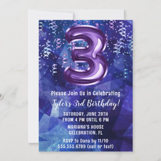 ボーイブルーパープル3回目の誕生日 招待状 (正面)
