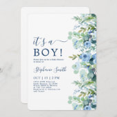 ボーイブルーフローラベイビーシャワー招待状 招待状 (正面/裏面)