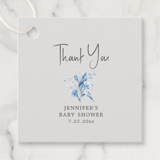 ボーイブルーフローラベビーシャワーメッセージカード フェイバータグ (正面)