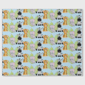 ボーイブルーベビーシャワーかわいいサファリジャングル動物 ラッピングペーパー (フラット)