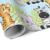 ボーイブルーベビーシャワーかわいいサファリジャングル動物 ラッピングペーパー (ロールコーナー)