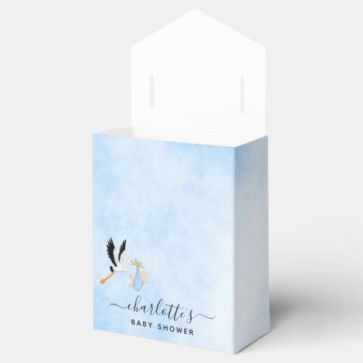 ボーイブルーホワイトコウノトリ動物の赤ちゃんシャワー フェイバーボックス (オープン)