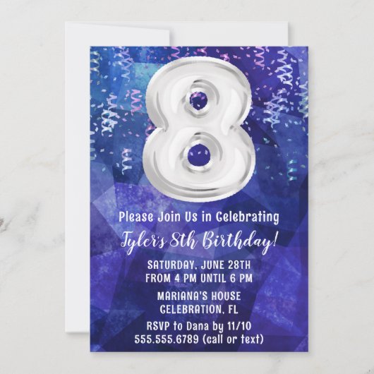 ボーイブルーホワイト第8誕生日 招待状 (正面)