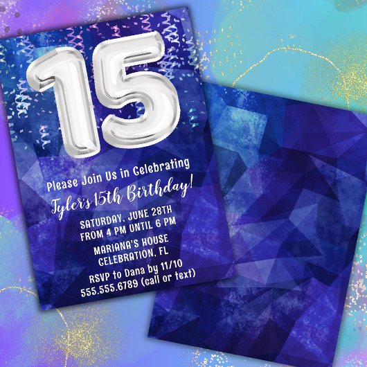 ボーイブルーホワイト15誕生日 招待状
