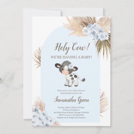 ボーイブルーホーリーカウベビーシャワー招待状 招待状 (正面)