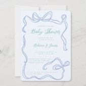 ボーイブルーボウファンキーハンド引き赤ちゃんシャワー 招待状 (正面)