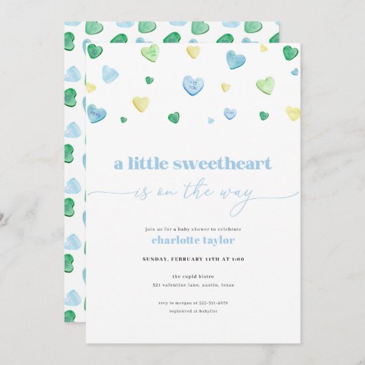 ボーイブルーリトルスウィートベビーシャワー招待状 招待状 (正面/裏面)