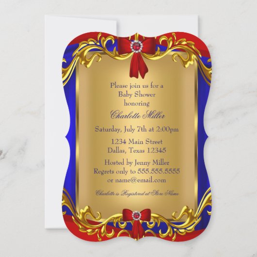 ボーイブルーレッド王室のプリンスベビーシャワー 招待状 (裏面)