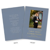 ボーイブルー写真第1聖餐式金ゴールド 箔招待状