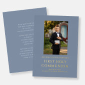 ボーイブルー写真第1聖餐式金ゴールド 箔招待状