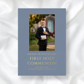 ボーイブルー写真第1聖餐式金ゴールド 箔招待状