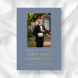 ボーイブルー写真第1聖餐式金ゴールド 箔招待状