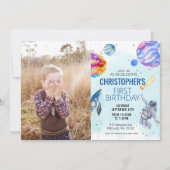 ボーイブルー宇宙飛行士宇宙誕生日パーティー 招待状 (正面)