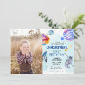 ボーイブルー宇宙飛行士宇宙誕生日パーティー 招待状