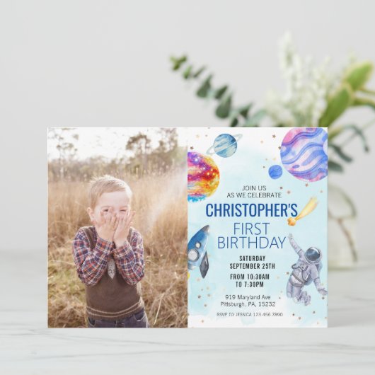 ボーイブルー宇宙飛行士宇宙誕生日パーティー 招待状 (スタンド正面)