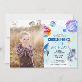 ボーイブルー宇宙飛行士宇宙誕生日パーティー 招待状