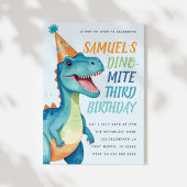 ボーイブルー恐竜の誕生日パーティーの招待状 招待状