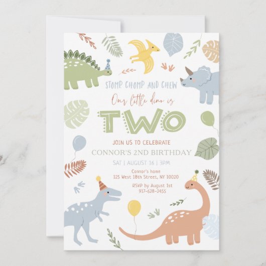 ボーイブルー恐竜2回目の誕生日 招待状 (正面)