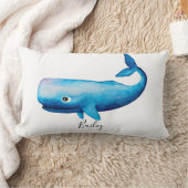 ボーイブルー海ウォーターカラークジラビーチ名子供部屋 ランバークッション (ブランケット)