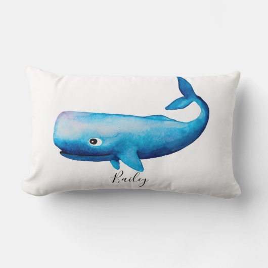 ボーイブルー海ウォーターカラークジラビーチ名子供部屋 ランバークッション (正面)