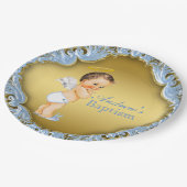 ボーイブルー金ゴールドエンジェルバプテスマ《キリスト教》洗礼式や命名式 ペーパープレート (アングル)