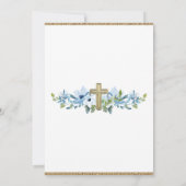 ボーイブルー金ゴールドクロスフォトゴッドペアレント 招待状 (裏面)