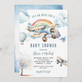 ボーイブルー飛行機赤ちゃんシャワー招待状 招待状 (正面/裏面)
