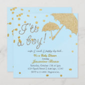 ボーイブルー&金ゴールドベイビーシャワー招待状 招待状 (正面/裏面)