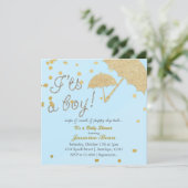 ボーイブルー&金ゴールドベイビーシャワー招待状 招待状 (スタンド正面)