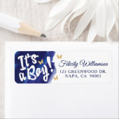 ボーイブルー&金ゴールド水彩赤ちゃんシャワー ラベル