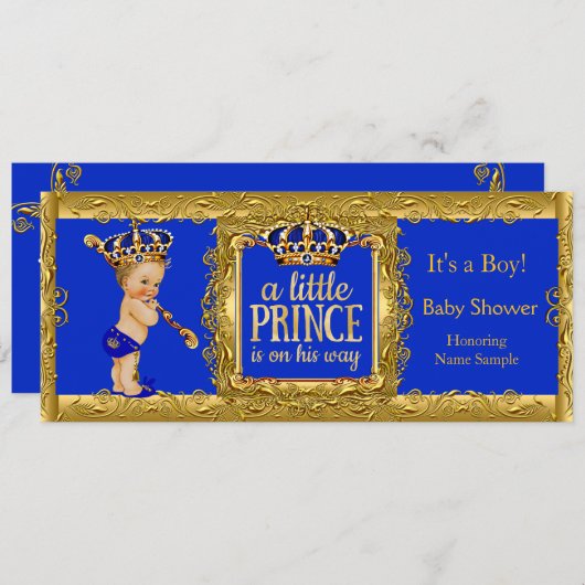 ボーイプリンスの途中のブルー王室の金ゴールドブロンド少年 招待状 (正面/裏面)
