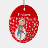ボーイプレーヤーホッケーオーナメント – 赤白雪 セラミックオーナメント (右)