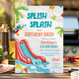 ボーイプールパーティーウォータースライド誕生日招待状 招待状