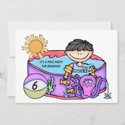ボーイプールパーティービーチスイミング誕生日招待状 招待状 (正面)