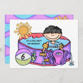 ボーイプールパーティービーチスイミング誕生日招待状 招待状 (正面/裏面)