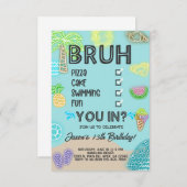 ボーイプールビーチ誕生日、ネオングロー、あなたを打つ。 招待状 (正面/裏面)