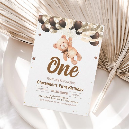ボーイベアークマと風船テディベア誕生日 招待状