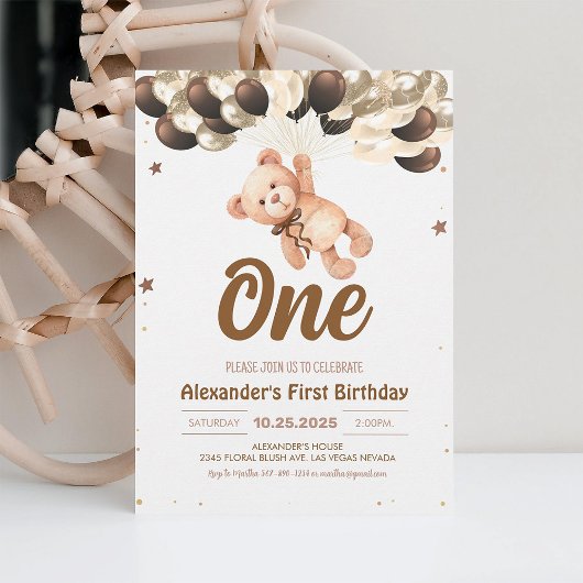 ボーイベアークマと風船テディベア誕生日 招待状